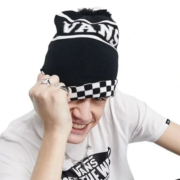 Vans WM Spirit Pom Black Checker Beanie Skateboarding Hat Women Men VN0A5LG3BLK - Picture 3 of 16